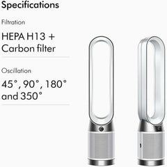 Dyson Purifier Cool Gen1 TP10 – HEPA H13 Air Purifier Fan 350° Oscillation Air Multiplier (White/Silver)