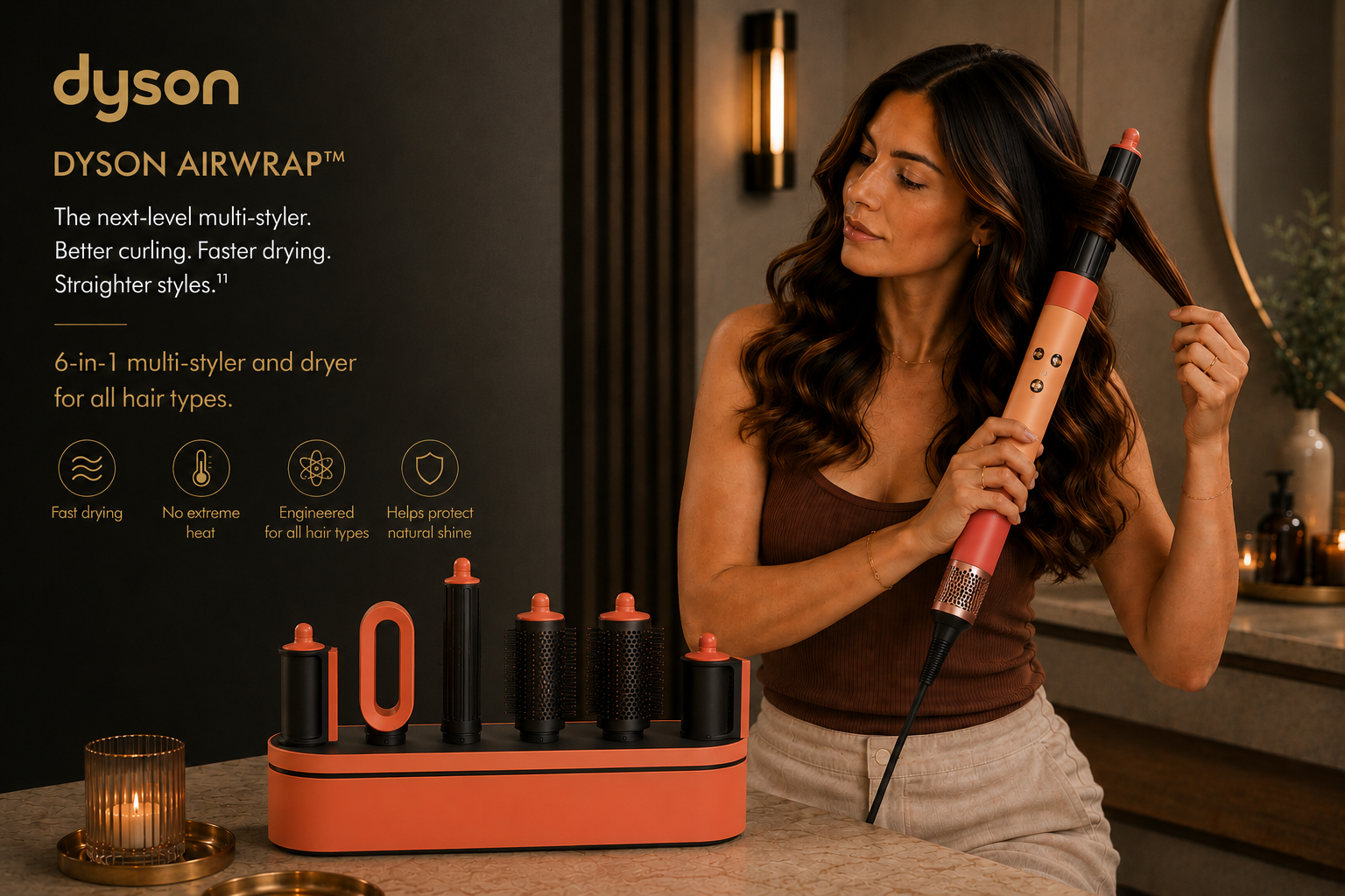 Dyson Airwrap HS08 Multi-Styler & Dryer – Smart Styling No Heat Damage Straight & Wavy Hair (Apricot Topaz)
