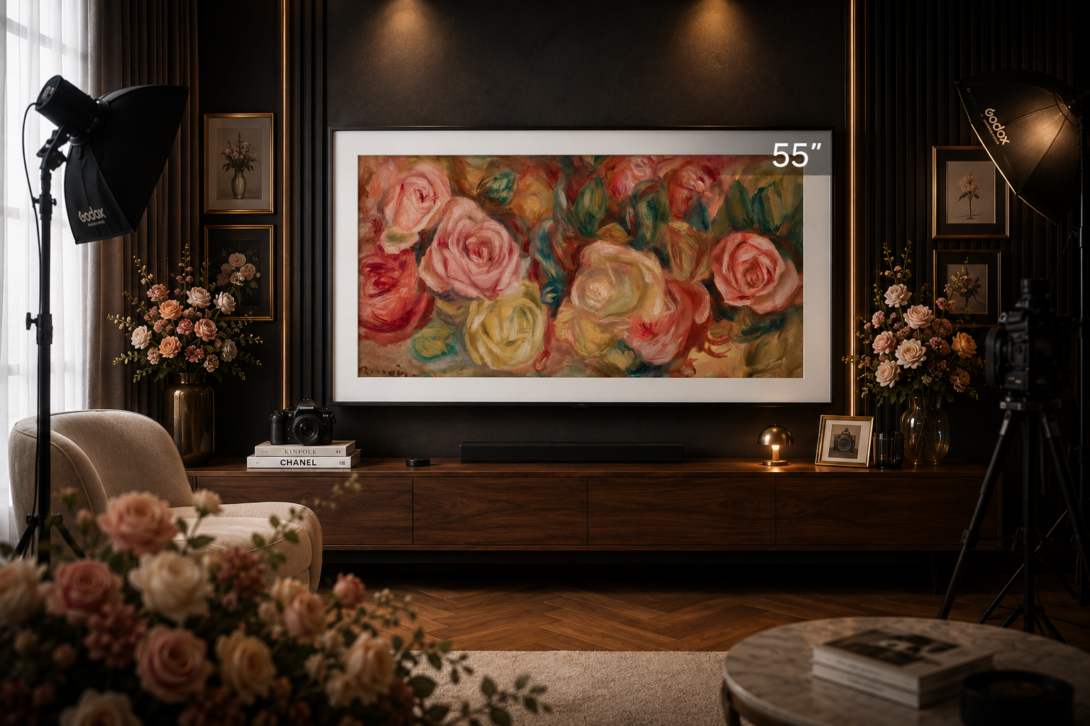 Samsung 55" The Frame QLED 4K Smart TV LS03D – Art Mode Matte Display Quantum HDR Slim Fit Wall Mount (Black)