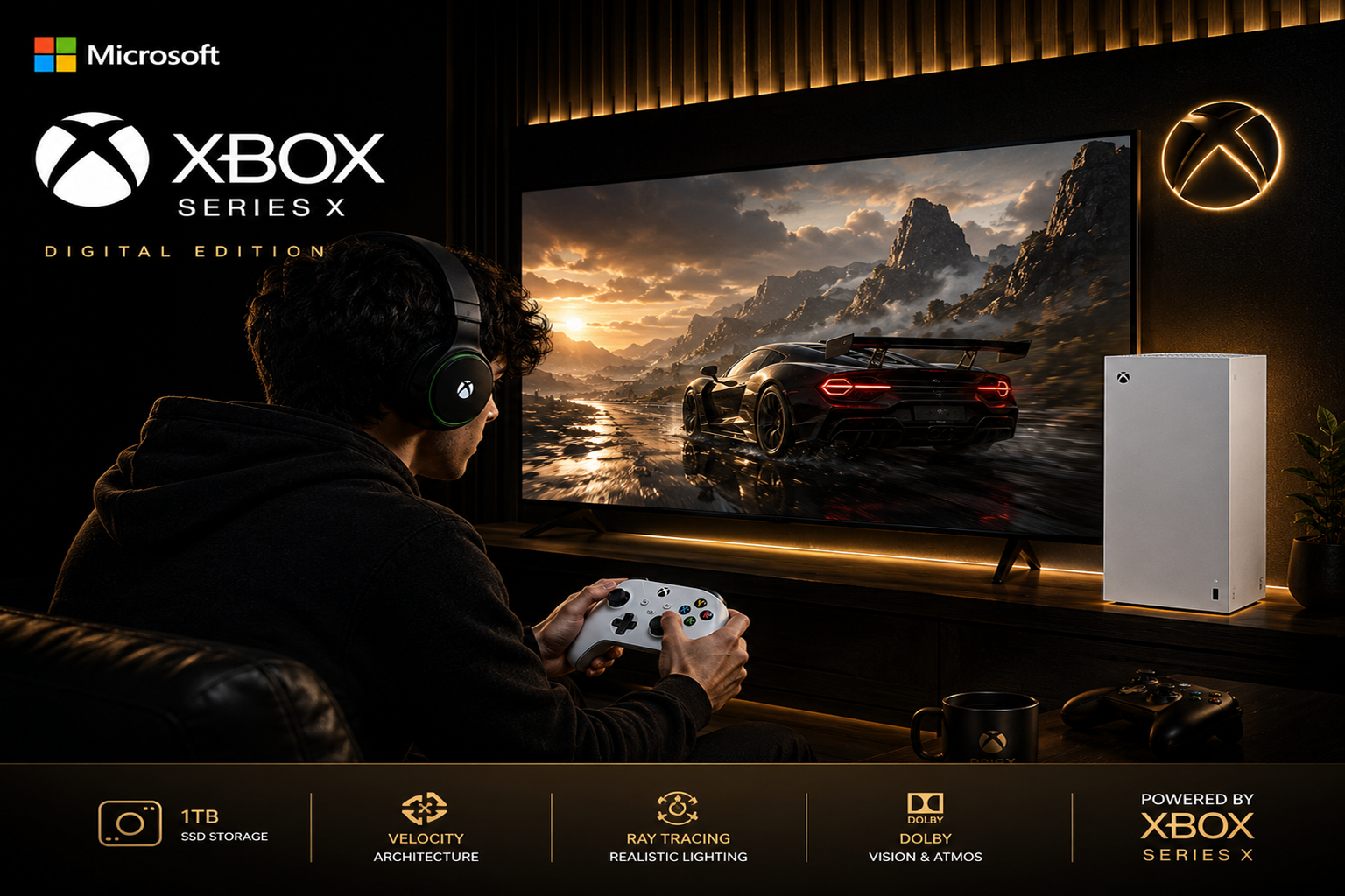 Microsoft Xbox Series X 1TB Digital Edition – 4K Gaming Ray Tracing 120FPS (White)