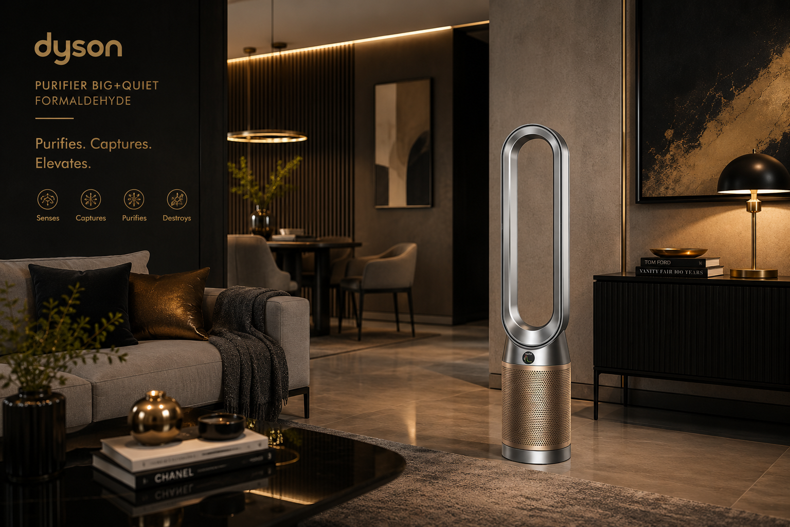 Dyson Purifier Cool Formaldehyde TP09 – HEPA H13 Air Purifier Fan Smart App 350° Oscillation (White/Gold)