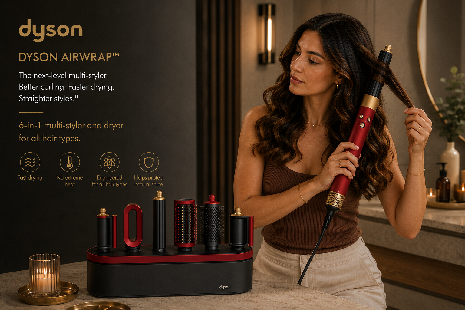 Dyson Airwrap HS08 Multi-Styler & Dryer – Smart Styling No Heat Damage Straight & Wavy Hair (Red Velvet)